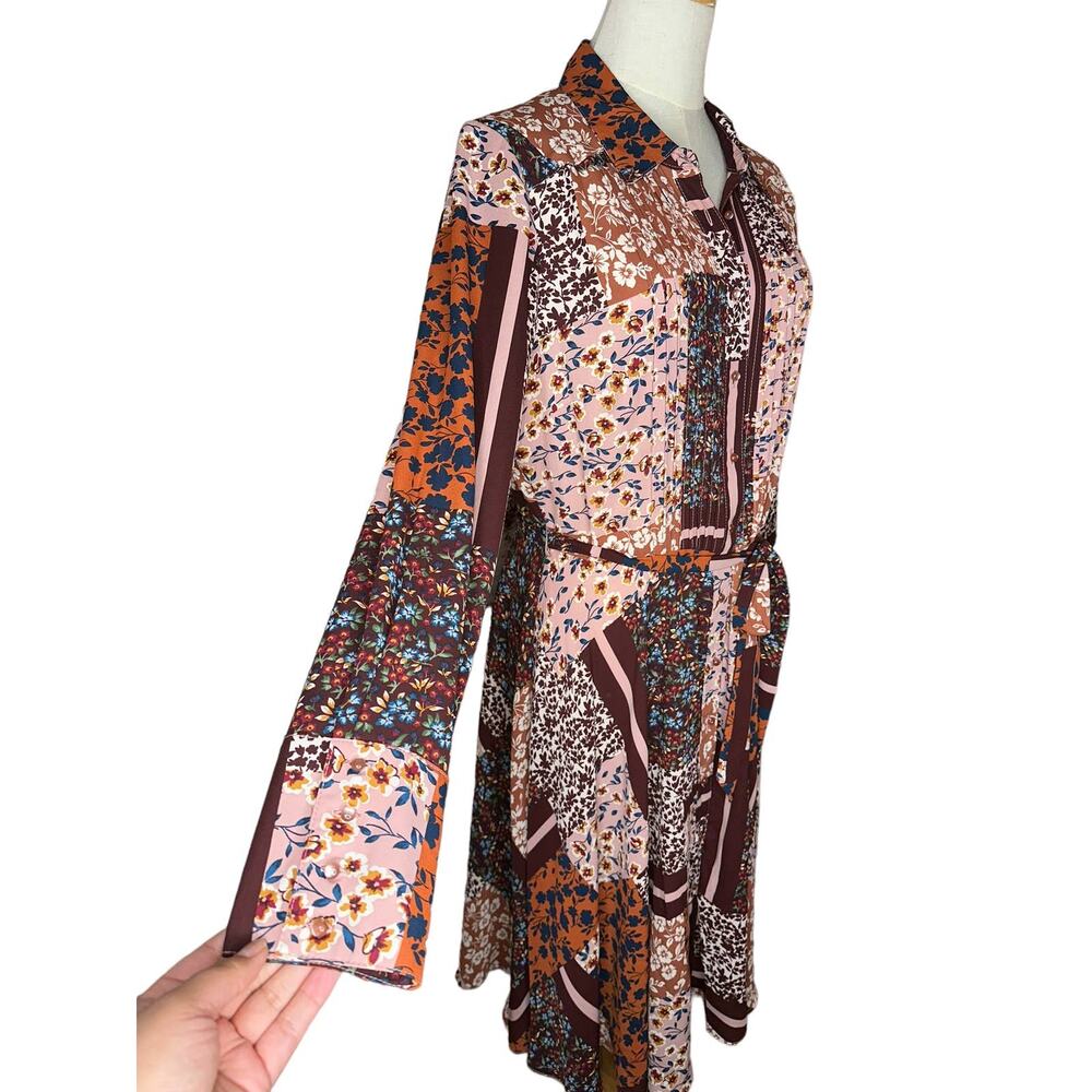 Nanette Lepore Floral Boho Patchwork Cottage Core Long Sleeve Midi Dress 10 - Picture 4 of 9